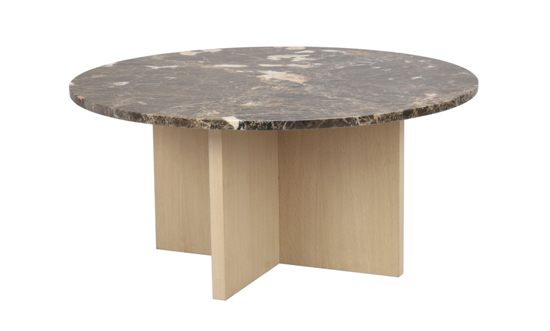 Brooksville soffbord runt Ø90 brun marmor/vitpigment ek b.
