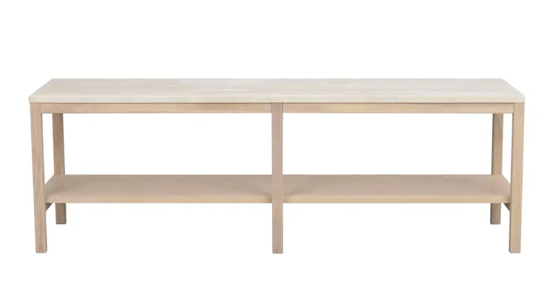 Orwel avlastningsbord 140xH45 beige travertin/vitpigmenterad ek a.