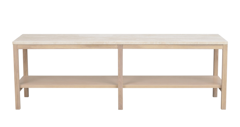 Orwel avlastningsbord 140xH45 beige travertin/vitpigmenterad ek a.