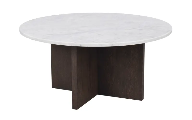 Brooksville soffbord runt Ø90 vit marmor/brun ek b.