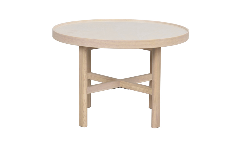 Marsden soffbord runt Ø60 beige keramik/vitpigmenterad ek a.