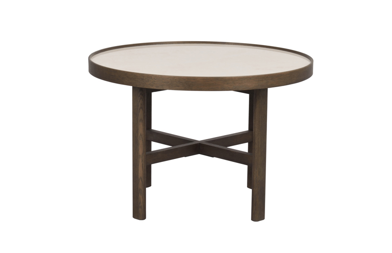 Marsden soffbord runt Ø60 beige keramik/brun ek a.