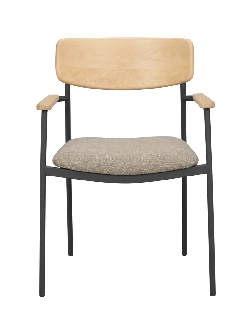 Maymont karmstol ekrygg/mörkbeige tyg/svart metall stapelbar a.