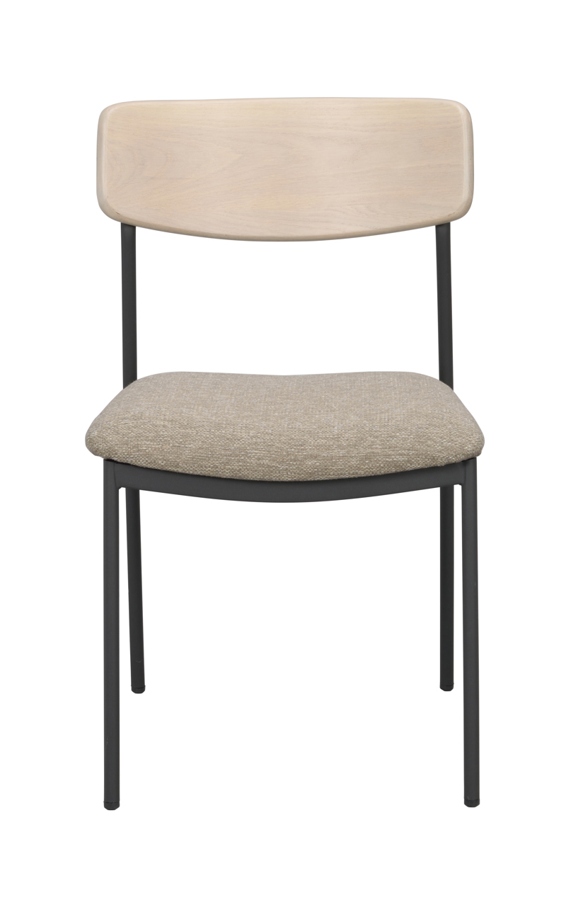 Maymont stol vitpig.ekrygg/mörkbeige tyg/svart metall stapelbar a.