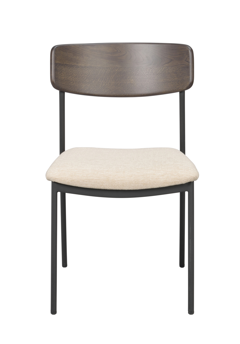 Maymont stol brun ekrygg/ljusbeige tyg/svart metall stapelbar a.