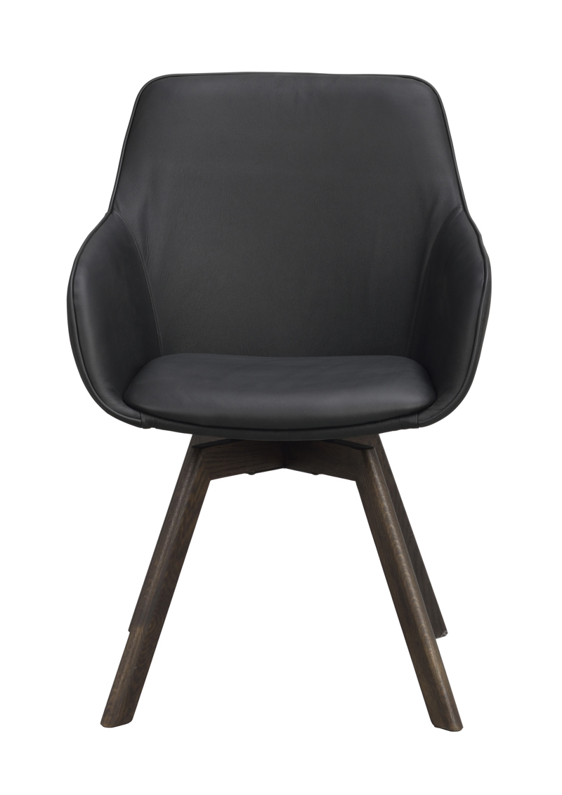 118142 b sb a Alison swivel armchair black leather brown oak.