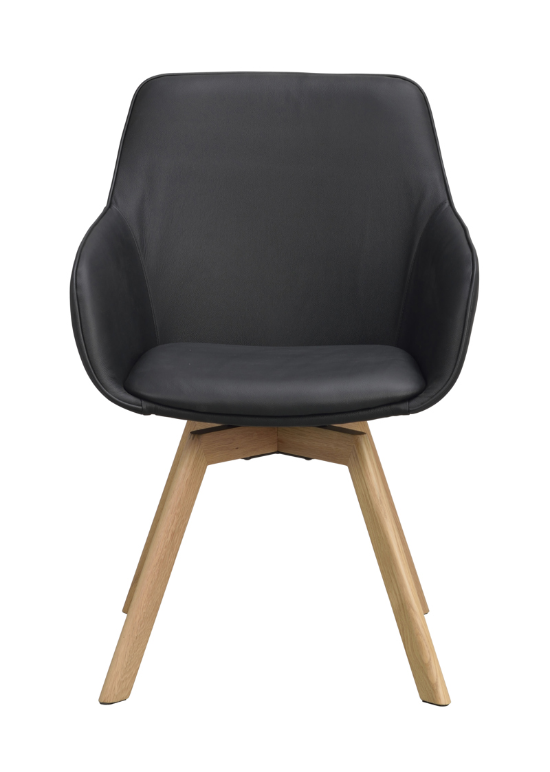 118140 b sb a Alison swivel armchair black leather oak.