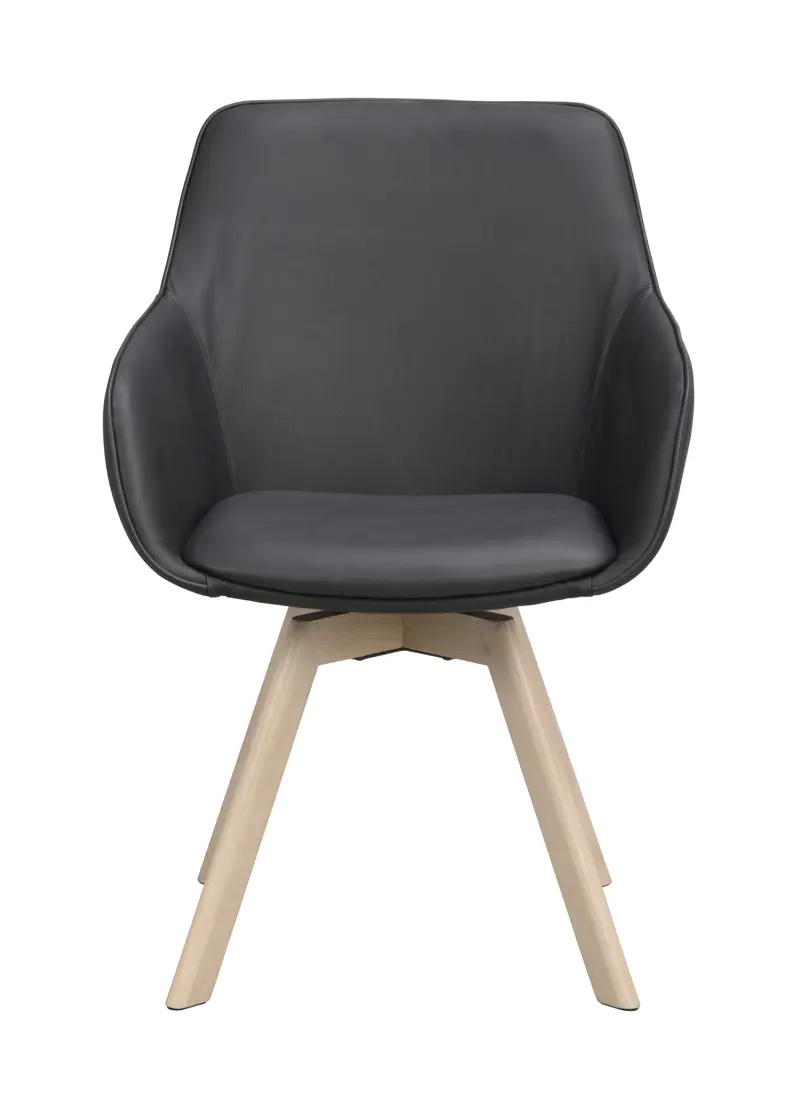 118141 b sb a Alison swivel armchair black leather whitepigm. oak.