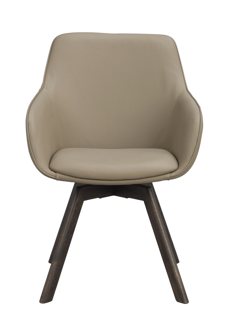 118146 b sb a Alison swivel armchair beige leather brown oak.