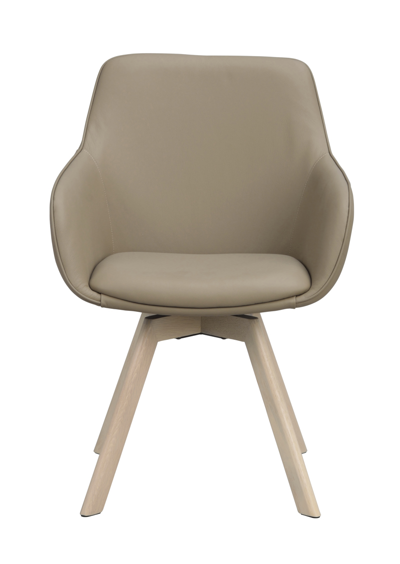 118145 b sb a Alison swivel armchair beige leather whitepigm. oak.