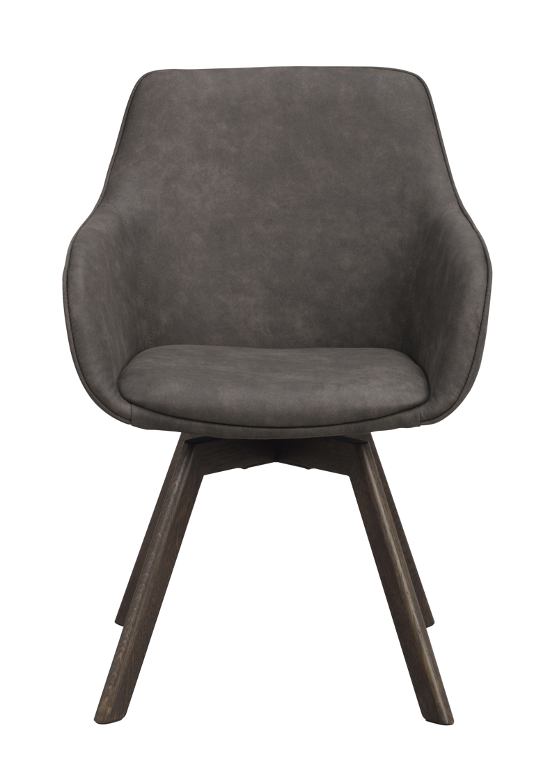 118092 b sb a Alison swivel armchair dark grey microfiber brown oak.
