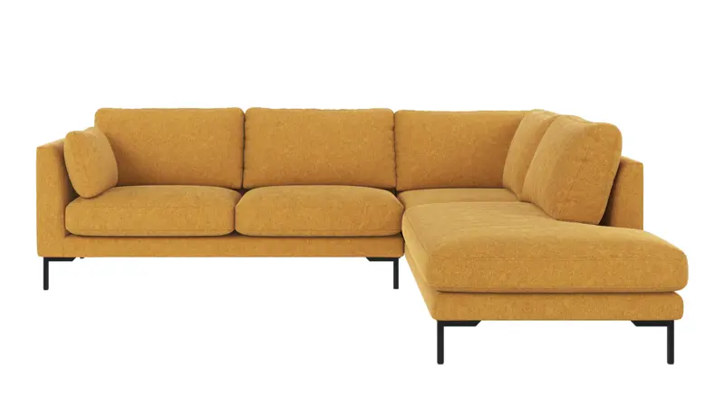 129264 b sb A Corwin corner sofa 2,5+2,5-seater open end R yellow fabric Brenda #68 (c1).