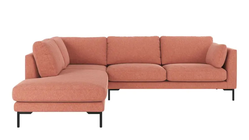 129256 b sb A Corwin corner sofa 2,5+2,5-seater open end L red fabric Brenda #52 (c1).