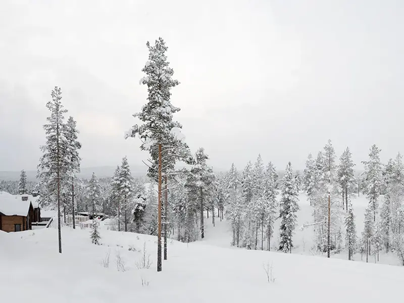 Inred fjällstuga snö