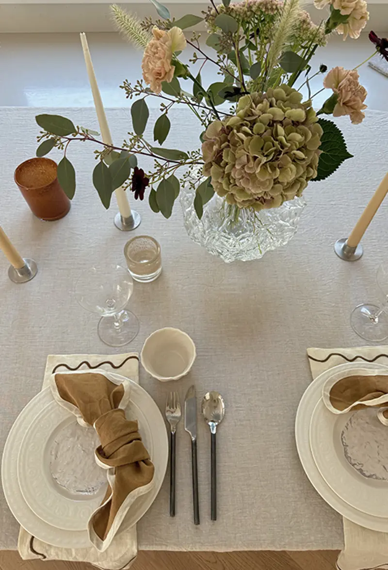 orange table setting from above