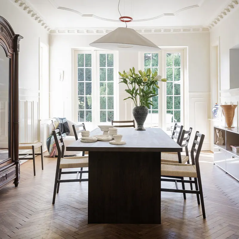 Emmett dining table brown harlan chair.