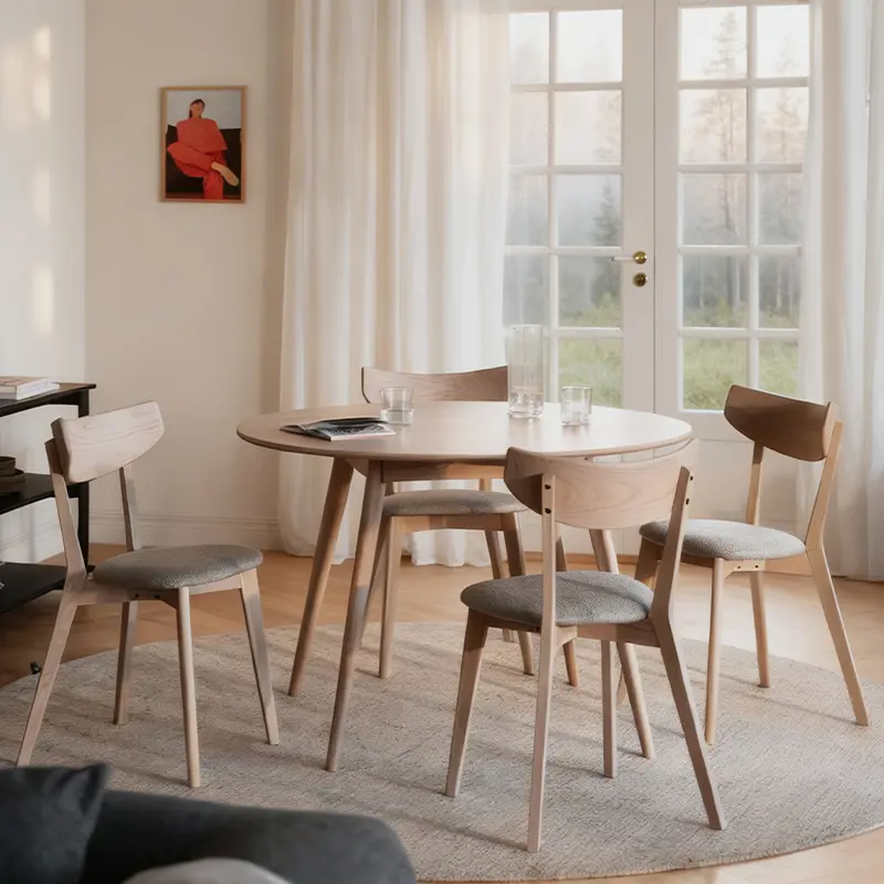 Yumi dining table ami chair white wash.