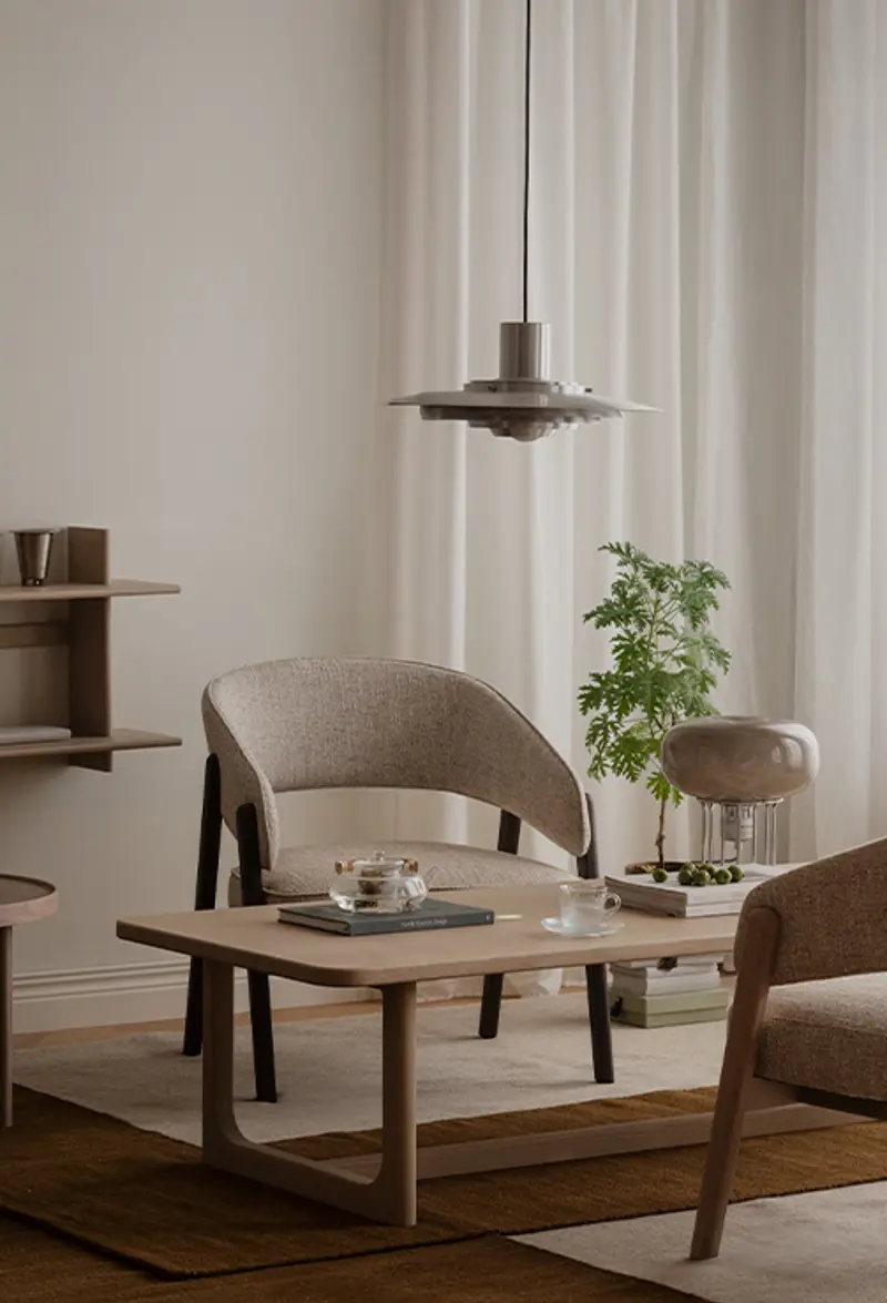 Barnaby lounge chair beige brown driscoll coffee table.