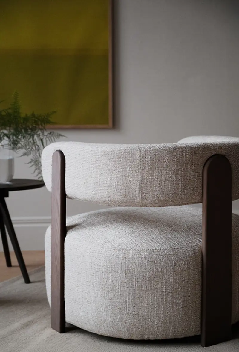 Jenison lounge chair beige brown closeup.