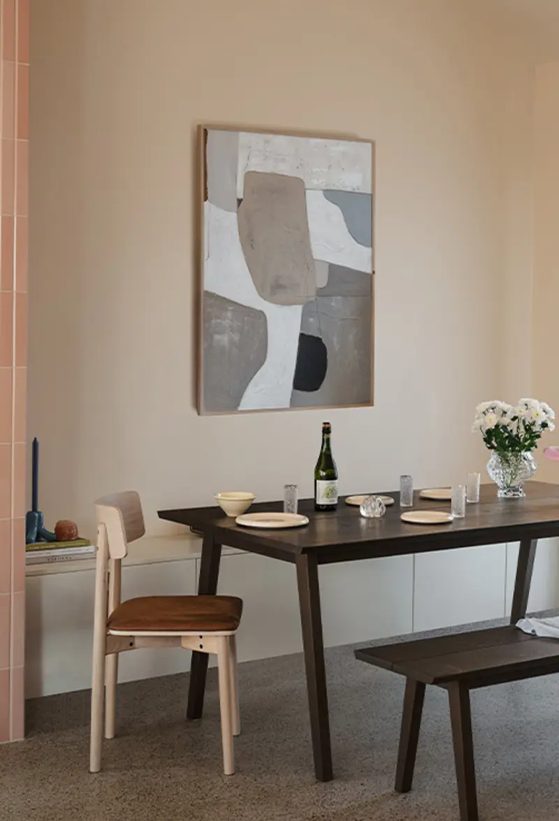 Melfort dining table and bench Wolcott dining chair.