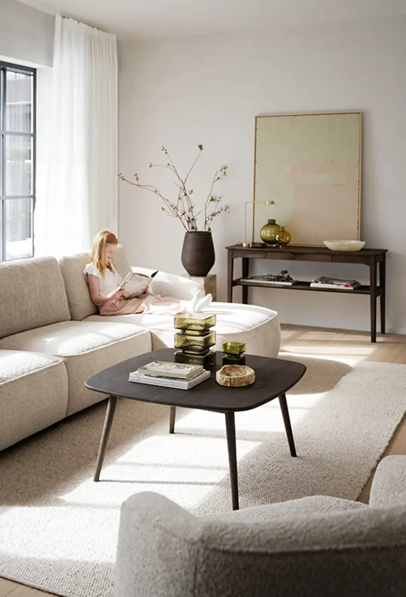 norris 3 seater chaise longue R light beige, tompkins coffee table.