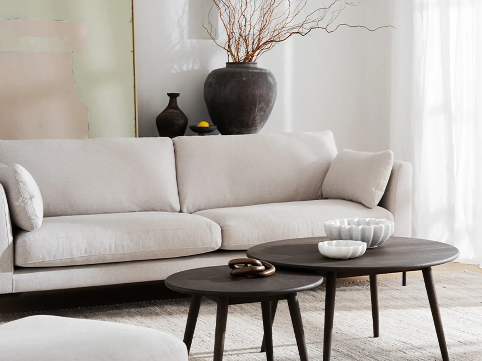 Corwin sofa light beige tompkins coffee table.