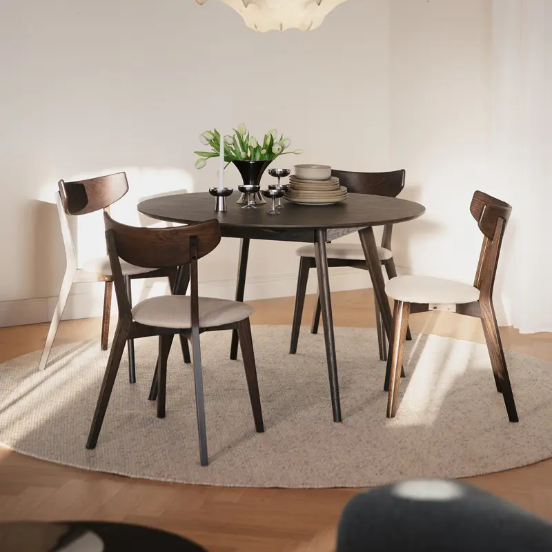 brown Yumi dining table kato chair.